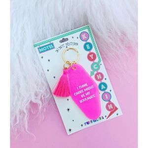 “CARBS MIGHT BE MY SOULMATE” Hot Pink Vintage Hotel Keychain